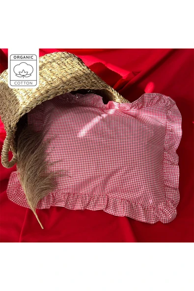 Lief Home %100 Pamuklu Kırmızı Pötikareli Fırfır Detaylı Bebek Yastık Kılıfı | 35x45 ( 1 Adet ) ürün görseli 1