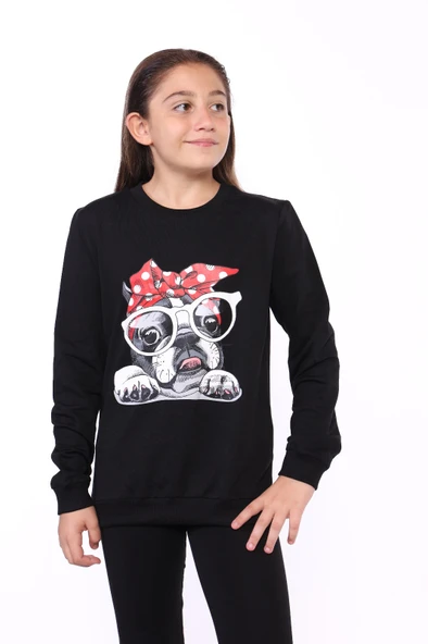 Toontoy Kız Çocuk Relax Fit Bisiklet Yaka Baskılı Sweatshirt - 2 İplik ürün görseli 1