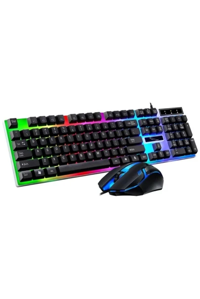 Sarftech Kablolu USB Türkçe Q Multi Fonksiyonlu 104 Tuş Reinbow Aydınlatmalı Gaming Oyuncu Klavye Mouse Set ürün görseli 1
