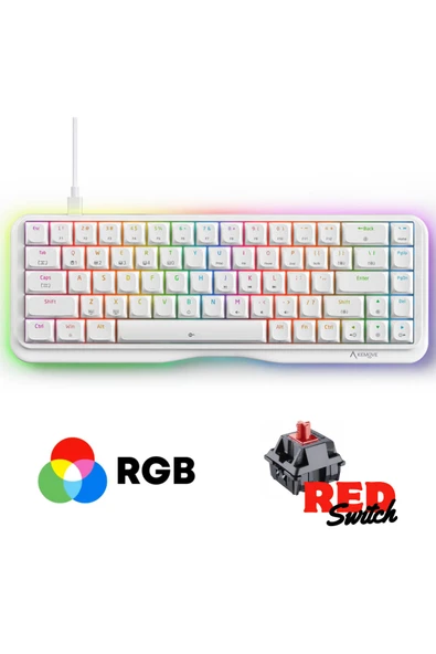 Sarftech K68se %65 Sade Tasarım Usb Beyaz Mekanik Red Switch Gaming Oyuncu Klavyesi Aparat Hediyeli ürün görseli 1