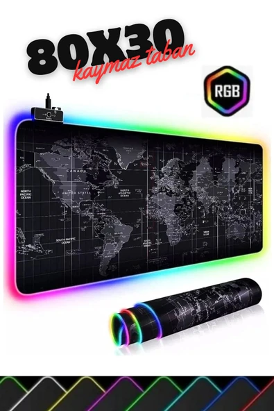 Sarftech 80x30 Rgb Dünya Desenli Mouse Pad Led Işıklı Su Geçirmez Dünya Desen Gaming Mousepad 80x30 ürün görseli 1