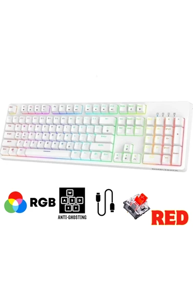Sarftech Beyaz Rgb Kırmızı Switch Q Gaming Tam Mekanik Kablolu Oyuncu Klavyesi Bkb4 ürün görseli 1