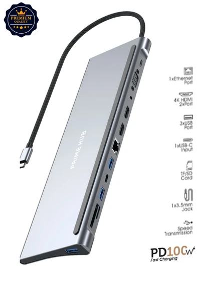 Sarftech Metal 12in1 Usb-c Type-C Çoklayıcı | 2x 4K HDMI,100W PD, RJ45 3xUSB Kart Girişi ve Ses Dönüştürücü ürün görseli 1