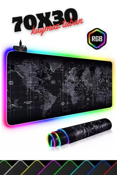 Sarftech 70x30 Rgb Dünya Desenli Led Işıklı Speed Yüzey Gamepad Dünya Desen Gaming Mousepad 70x30 ürün görseli 1