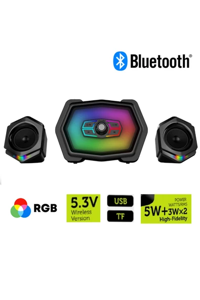 Sarftech 2+1 5W+3Wx2 RGB Gaming Wireless Bluetooth Hoparlör 2+1 Ses Sistemi Gaming Hoparlör ürün görseli 1