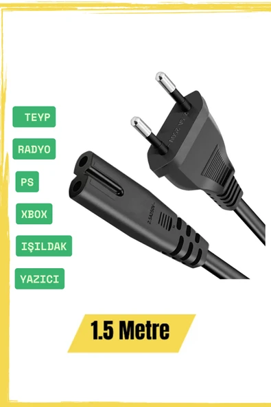 Sarftech 1.5 Metre Tv Işıldak Fişi Laptop Radyo Teyp Güç Kablosu Power Kablosu 2 Pinli C7 Elektrik Kablosu ürün görseli 1