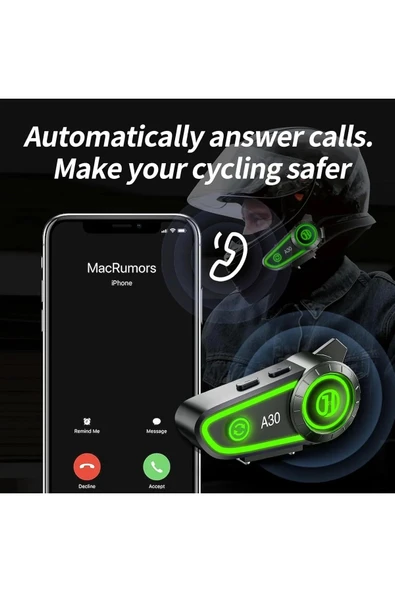 Sarftech A30 2X Eşleşmeli Intercom Motor Kurye Kask Bluetooth Kulaklık - Resim 3