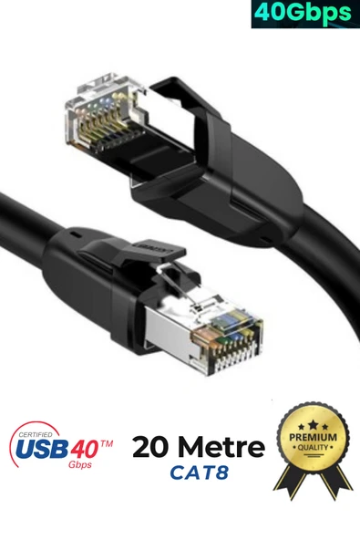 Sarftech CAT8 20 Metre Premium Süper Hızlı Ethernet Kablosu 40 Gigabit/S 2000Mhz Metal Zırhlı RJ45 Lan Kablo ürün görseli 1