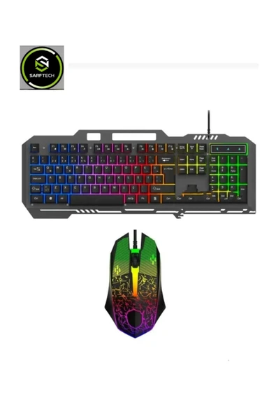 Sarftech Siyah Usb Gökkuşağı Zemin Aydınlatmalı Q Klavye + Mouse Set BKB9 ürün görseli 1