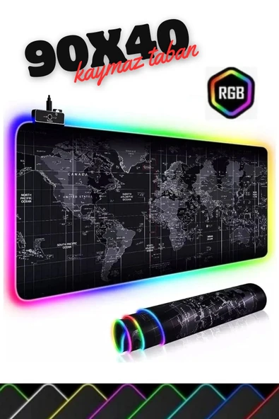 Sarftech 90x40 Rgb Dünya Desenli Mouse Pad Led Işıklı Su Geçirmez Dünya Desen Gaming Mousepad 90x40 ürün görseli 1