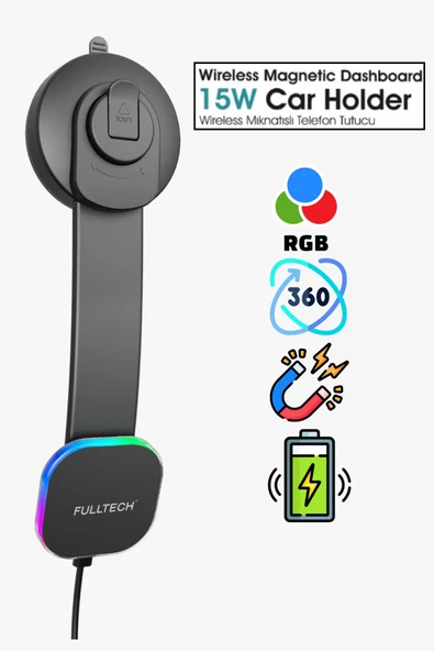 Sarftech RGB Zarif Tasarım 1.Sınıf Mıknatıslı 360° Dönen Başlıklı Sarj Özellikli Araç Içi Telefon Tutucu ürün görseli 1