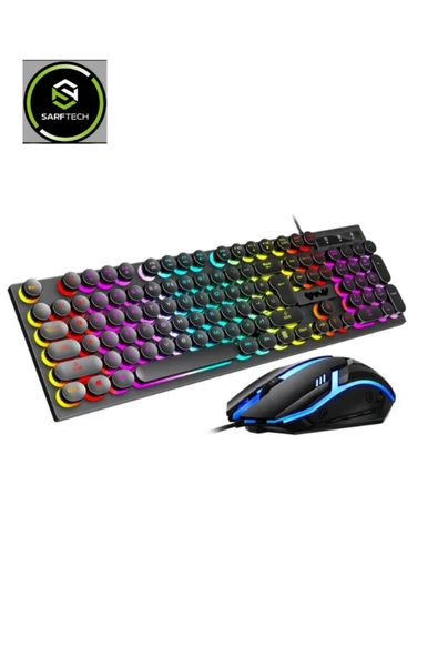 Sarftech Siyah Usb Gökkuşağı Zemin Aydınlatmalı Q Klavye + Mouse Set BKB8 ürün görseli 1