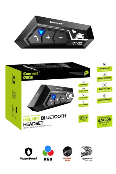 Sarftech Rgb Su Geçirmez IPX8 Bluetooth V5.4 Motosiklet Kask Kulaklık İnterkom S-C22 ürün görseli 1