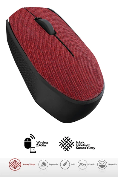 Sarftech Kırmızı Kablosuz Usb 2.4ghz Terletmez Kumaş Fabric Yüzey 1.200dpi Hafif Kablosuz Mouse ürün görseli 1