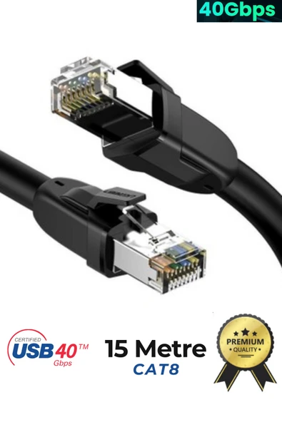 Sarftech CAT8 15 Metre Premium Süper Hızlı Ethernet Kablosu 40 Gigabit/S 2000Mhz Metal Zırhlı RJ45 Lan Kablo ürün görseli 1