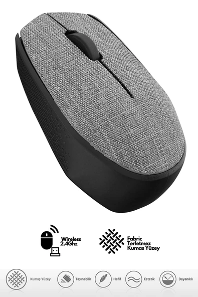 Sarftech Gri Kablosuz USB 2.4Ghz Terletmez Kumaş Fabric Yüzey 1.200Dpi Hafif Kablosuz Mouse ürün görseli 1