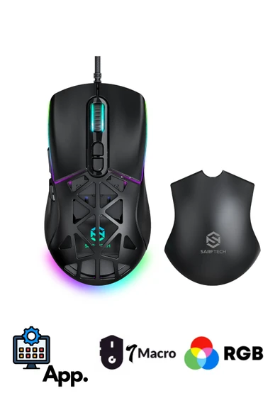 Sarftech Rgb 7 Tuşlu 12.800dpi Makrolu Yazılım App Destekli Değiştirilebilir Başlıklı Gaming Oyuncu Mouse ürün görseli 1