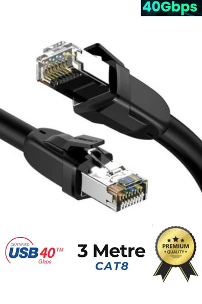 Sarftech CAT8 3 Metre Premium Süper Hızlı Ethernet Kablosu 40 Gigabit/S 2000Mhz Metal Zırhlı RJ45 Lan Kablo ürün görseli 1