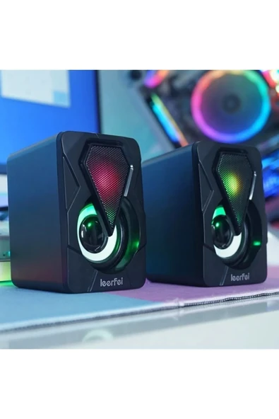 Sarftech Bilgisayar Hoparlörü RGB Led Işıklı Gaming Oyuncu Hoparlörü 3.5mm Jack Usb Speaker 1+1 Ses Sistemi ürün görseli 1