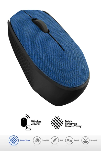Sarftech Mavi Kablosuz Usb 2.4ghz Terletmez Kumaş Fabric Yüzey 1.200dpi Hafif Kablosuz Mouse ürün görseli 1