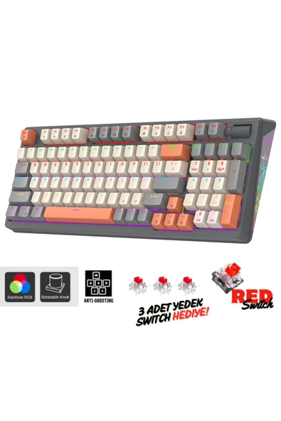 Sarftech K85 Tam Mekanik Red Switch Reinbow Tasarım Işıklandırmalı Kontrolcü 96 Tuş Gaming Oyuncu Klavyesi ürün görseli 1