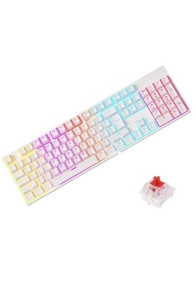 Sarftech Beyaz Bkb4 Rgb Kırmızı Switch Q Gaming Tam Mekanik Kablolu Oyuncu Klavyesi ürün görseli 1
