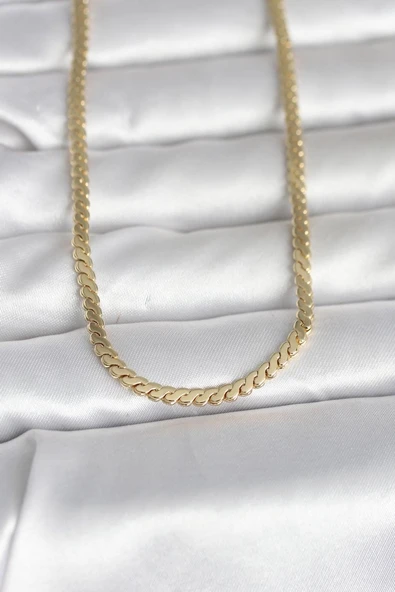 CM 14K Gold Renk Yassı Ezme Zincir Model 60 cm Kadın Kolye - TJ-BKO10996 ürün görseli 1