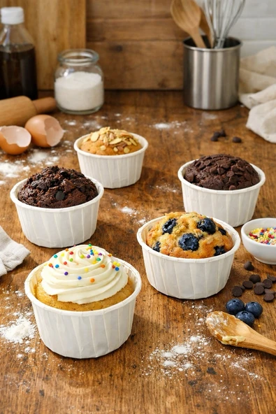Kağıt Muffin Cup Cake Kek Kalıbı Beyaz ürün görseli 1