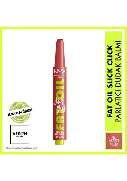 NYX Professional Makeup Fat Oil Slick Click Parlatıcı Nemlendirici Pembe Tonlu Dudak Balmı - 03 No Filter Needed ürün görseli 1