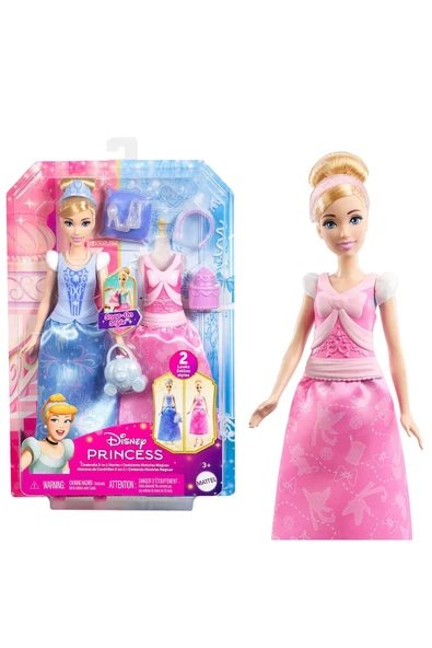 Mattel Disney Prensesi Cinderella bebek, çıkarılabilen 2 büstiyer 2 etek ve 9 aksesuar JCR95 ürün görseli 1