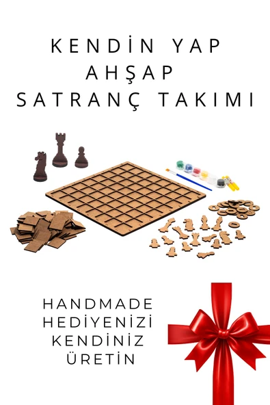 SF01 Kendin Yap Ahşap Satranç Takımı | DIY Ahşap Satranç | 27x27 cm | Boya ve Yapıştırıcı Hediyeli ürün görseli 1