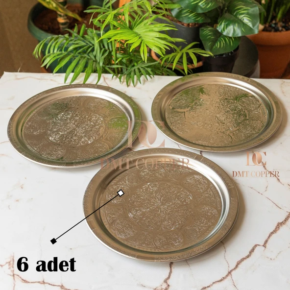 430 Kalite Krom Çelik 6 ADET Tepsi 24 cm – Fırına Uygun, Osmanlı Motifli, Kebap & Restoran Sunum Tepsisi ürün görseli 1