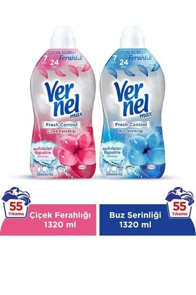 Vernel Max Konsantre Çamaşır Yumuşatıcısı 2 X 1320ml (110 YIKAMA) Çiçek Ferahlığı Buz Serinliği ürün görseli 1