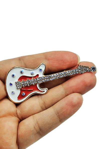 Işıltılı Elektro Gitar Figürlü Tasarım Broş – Müzik Tutkusu Yaka İğnesi ürün görseli 1