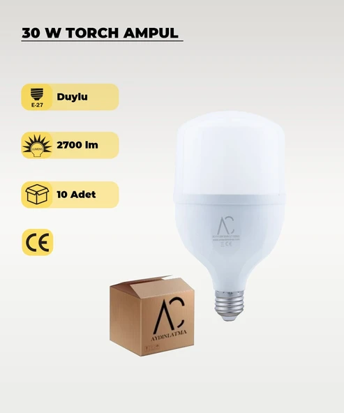 30W Torch Led Ampul 3200K (Sarı Işık) 10 Adet ürün görseli 1