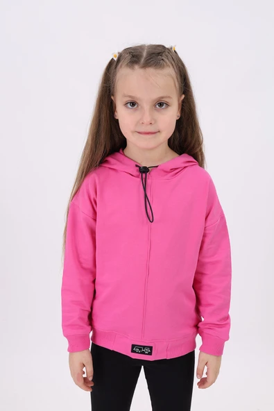 Toontoy Kız Çocuk Oversize Kapüşonlu Düşük Omuz Baskılı Nervürlü Sweatshirt - 2 İplik ürün görseli 1