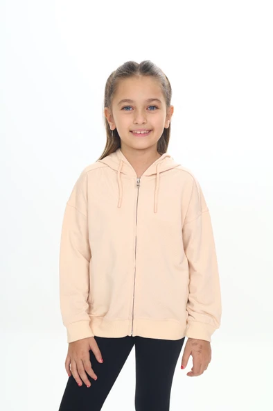 Toontoy Kız Çocuk Kapüşonlu Fermuarlı Cepli Düşük Omuz Örme Hırka - 2 İplik ürün görseli 1