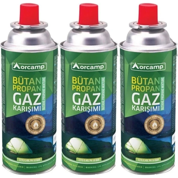 Orcamp Bütan Propan Gaz Kartuşu 3'lü Paket 227 gr Yüksek Kalite Gaz Karışımı Outdoor Kullanım için ürün görseli 1