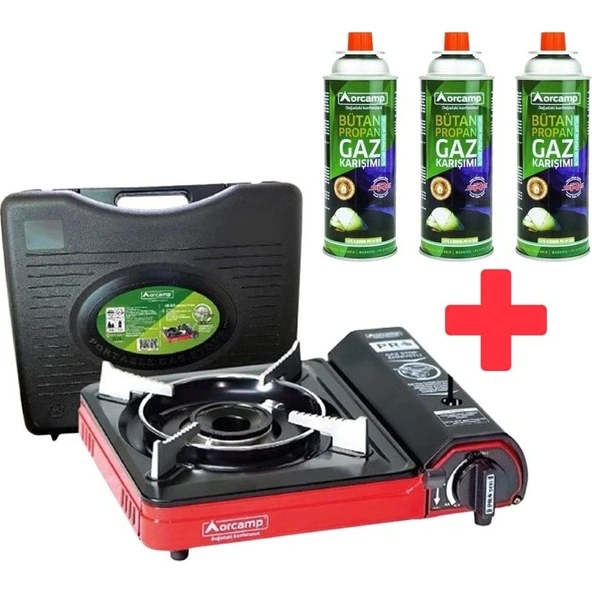Orcamp Portatif Kamp Ocağı Kırmızı CK-505 + 3 Orcamp 227 Gram Gaz Kartuşu ürün görseli 1