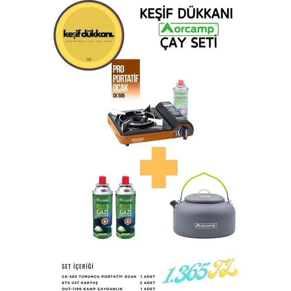 Orcamp Keşif Dükkanı Orcamp Çay Seti - Portatif Kamp Ocak + Çaydanlık + Yedek Kartuş ürün görseli 1