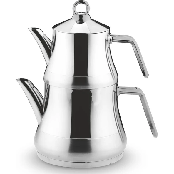 Lines Naz Gümüş Metal Kulp Kendinden Süzgeçli Paslanmaz Çelik Çaydanlık Mini Boy ürün görseli 1