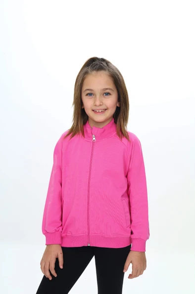 Toontoy Kız Çocuk Dik Yaka Fermuarlı Cepli Reglan Kol Örme Hırka - 2 İplik ürün görseli 1