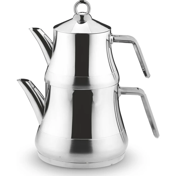 Lines Naz Gümüş Metal Kulp Kendinden Süzgeçli Çelik Çaydanlık Mini Boy ürün görseli 1