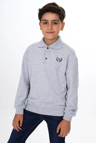 Toontoy Erkek Çocuk Relax Fit Polo Yaka Çıtçıtlı Hafif Düşük Omuz Baskılı Sweatshirt - 2 İplik ürün görseli 1