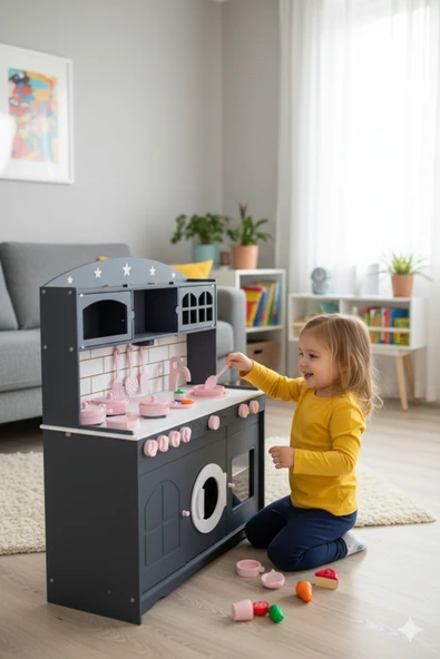 Özka Hobi Ahşap özka hobby wood  antarsit gri tencere,tava ve 7 adet mutfak seti hediyeli ürün görseli 1