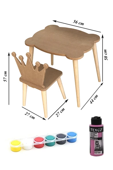 Özka Hobi Ahşap Ahşap Ham Mdf 18 Mm Aktivite Ve Etkinlik Çocuk Masa Sandalye Takımı- Çm04 ürün görseli 1