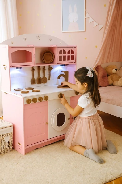 Özka Hobi Ahşap ÖZKA HOBBY WOOD PEMBE MUTFAK SETİ ürün görseli 1