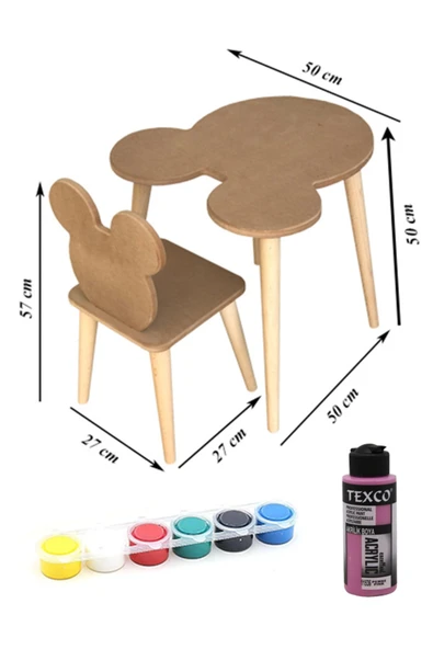 Özka Hobi Ahşap Ahşap Ham Mdf 18 Mm Aktivite Ve Etkinlik Çocuk Masa Sandalye Takımı- Çm03 ürün görseli 1