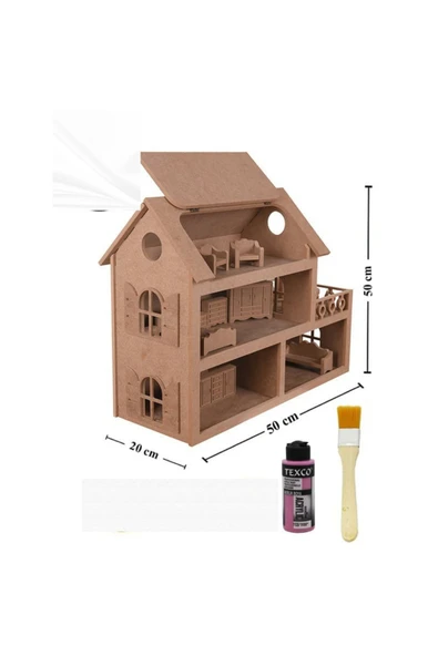 Özka Hobi Ahşap ÖZKAHOBBY TOYS ÇATISI AÇILIR 1 ADET BOYA VE FIRÇA HEDİYELİ BARBİ EVİ ürün görseli 1