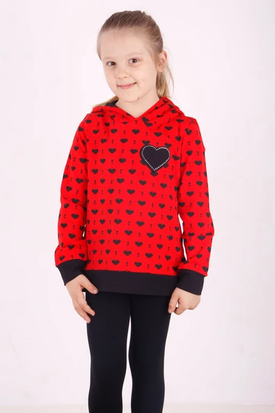 Toontoy Kız Çocuk Regular Fit Kapüşonlu Baskılı Sweatshirt - 2 İplik ürün görseli 1